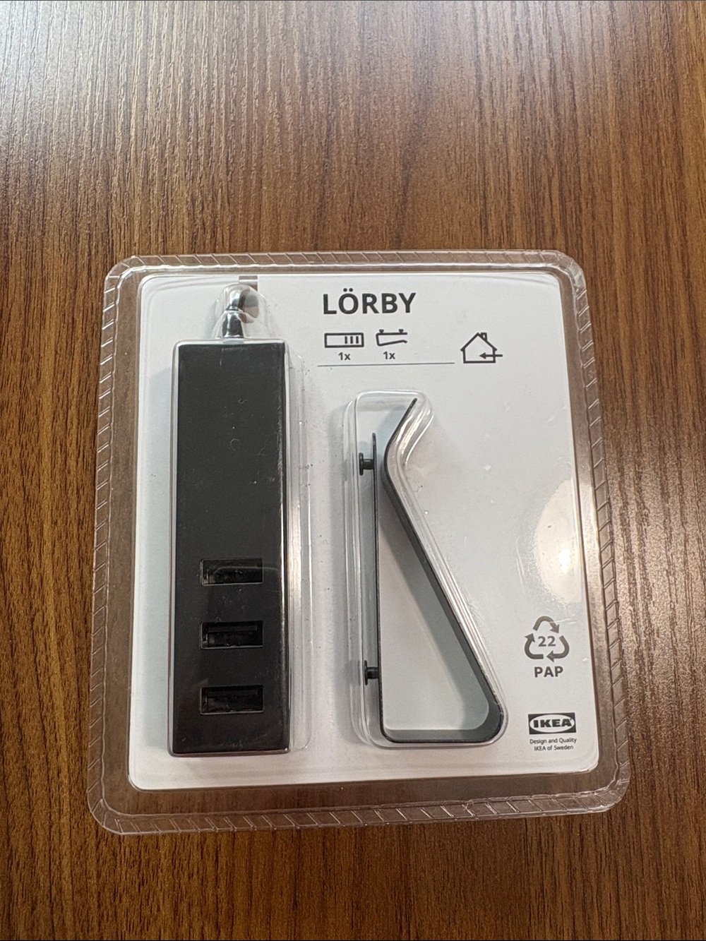 IKEA LÖRBY USB Hub and Hook - Black and Silver